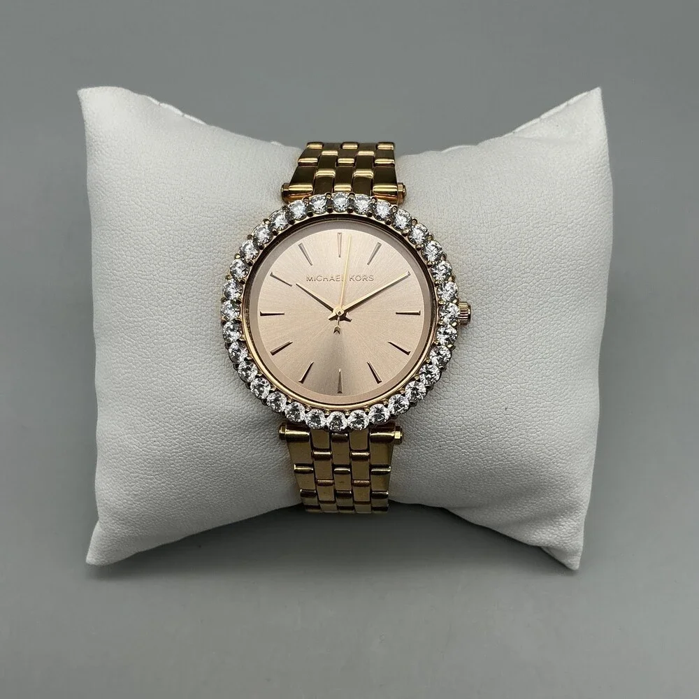 Michael Kors MK-4514 Womens Watch 34mm Rose Gold Tone Crystals New Battery 6